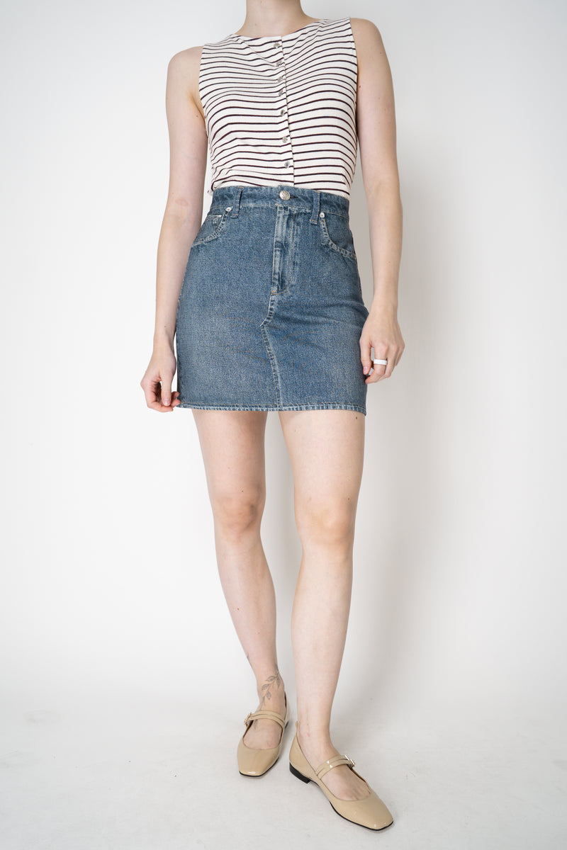 Rag & Bone Miramar Ponte Mini Skirt in Woodside Blue Denim Print Vancouver. Shop Online or in Store.