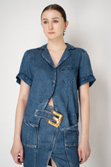 Rag & Bone Miramar Short-Sleeve Lounge Shirt in Dark Blue Vancouver. Shop Online or in Store.
