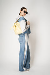 Rag & Bone Miramar Terry Cloth Sporty Wide Leg Jeans with White and Grey Stripes in Mid Blue Vancouver. Shop Online or in Store.