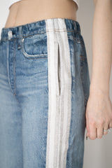 Rag & Bone Miramar Terry Cloth Sporty Wide Leg Jeans with White and Grey Stripes in Mid Blue Vancouver. Shop Online or in Store.