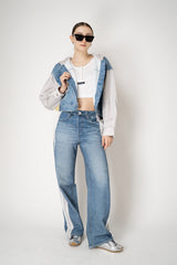 Rag & Bone Miramar Terry Cloth Sporty Wide Leg Jeans with White and Grey Stripes in Mid Blue Vancouver. Shop Online or in Store.