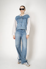 Rag & Bone Miramar Terry Cloth Sporty Wide Leg Jeans with White and Grey Stripes in Mid Blue Vancouver. Shop Online or in Store.