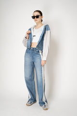 Rag & Bone Miramar Terry Cloth Sporty Wide Leg Jeans with White and Grey Stripes in Mid Blue Vancouver. Shop Online or in Store.