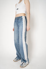 Rag & Bone Miramar Terry Cloth Sporty Wide Leg Jeans with White and Grey Stripes in Mid Blue Vancouver. Shop Online or in Store.