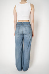 Rag & Bone Miramar Terry Cloth Sporty Wide Leg Jeans with White and Grey Stripes in Mid Blue Vancouver. Shop Online or in Store.