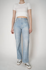 Rag & Bone Miramar Terry Cloth Straight Leg Jeans in Light Blue Wash Vancouver. Shop Online or in Store.