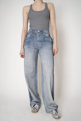 Rag & Bone Miramar Terry Cloth Wide Leg Track Pants in Denim Blue Vancouver. Shop Online or in Store.