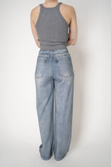 Rag & Bone Miramar Terry Cloth Wide Leg Track Pants in Denim Blue Vancouver. Shop Online or in Store.