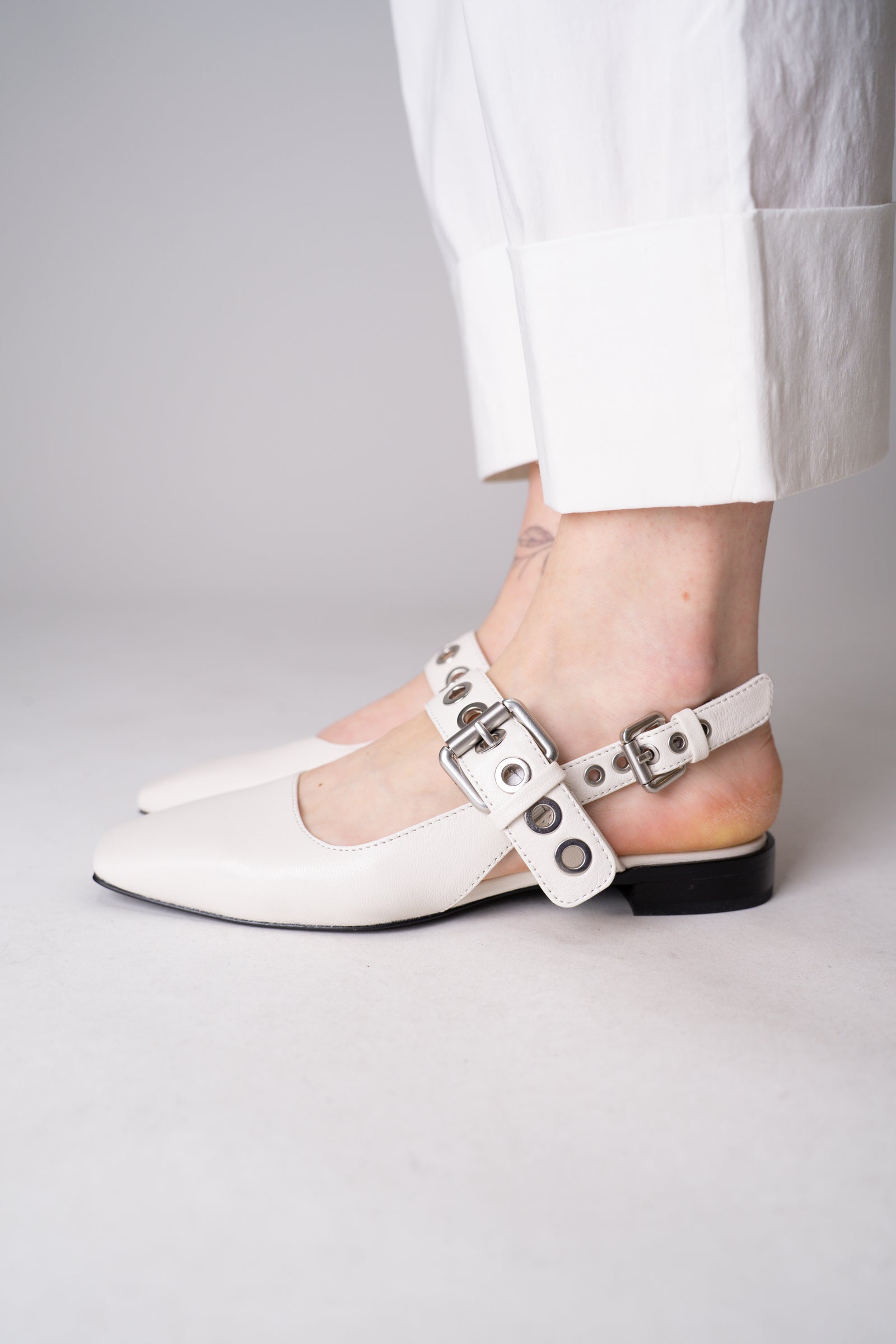 Rag & Bone Moto Astra Leather Slingback Flats in White