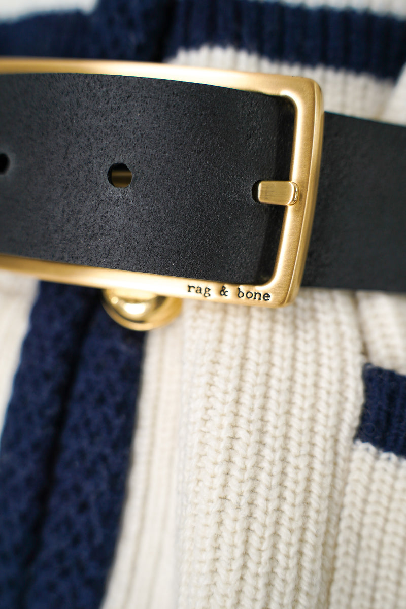 Rag & Bone Rebound Leather Belt with Gold Buckle in Black Vancouver. Shop Online or in Store.