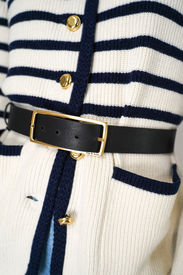 Rag & Bone Rebound Leather Belt with Gold Buckle in Black Vancouver. Shop Online or in Store. 