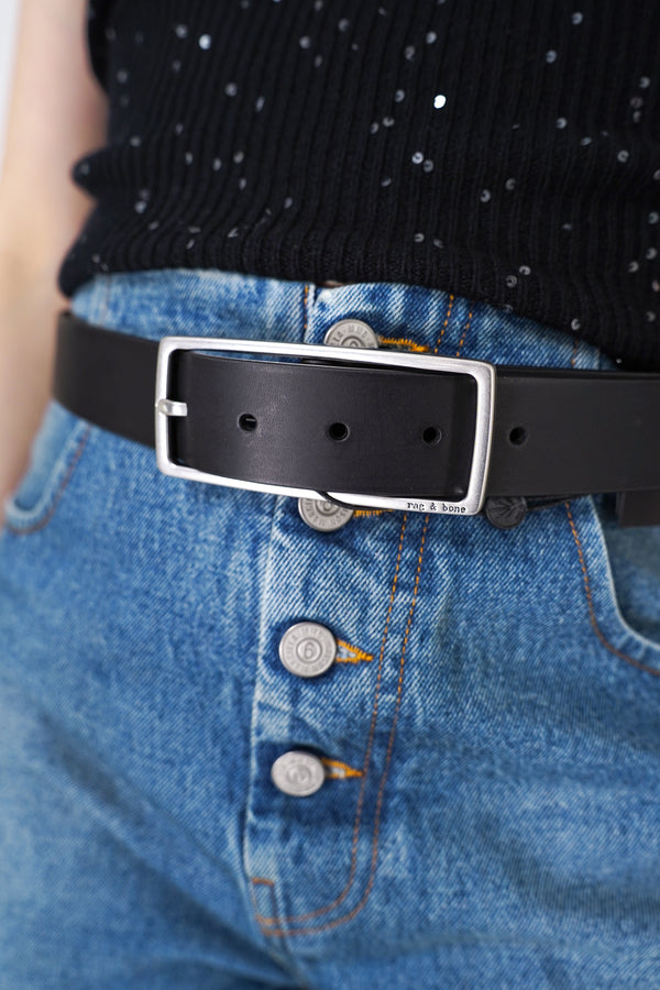Rag & Bone Rebound Leather Belt with Silver Buckle in Black Vancouver. Shop Online or in Store. 