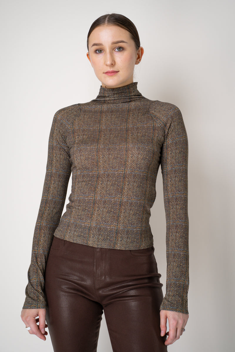 Rag & Bone Shaw Plaid Turtleneck Top in Brown Mix Vancouver. Shop Online or in Store.