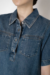 Rag & Bone Short Sleeve Denim Mini Dress in Dark Blue Wash Vancouver. Shop Online or in Store.