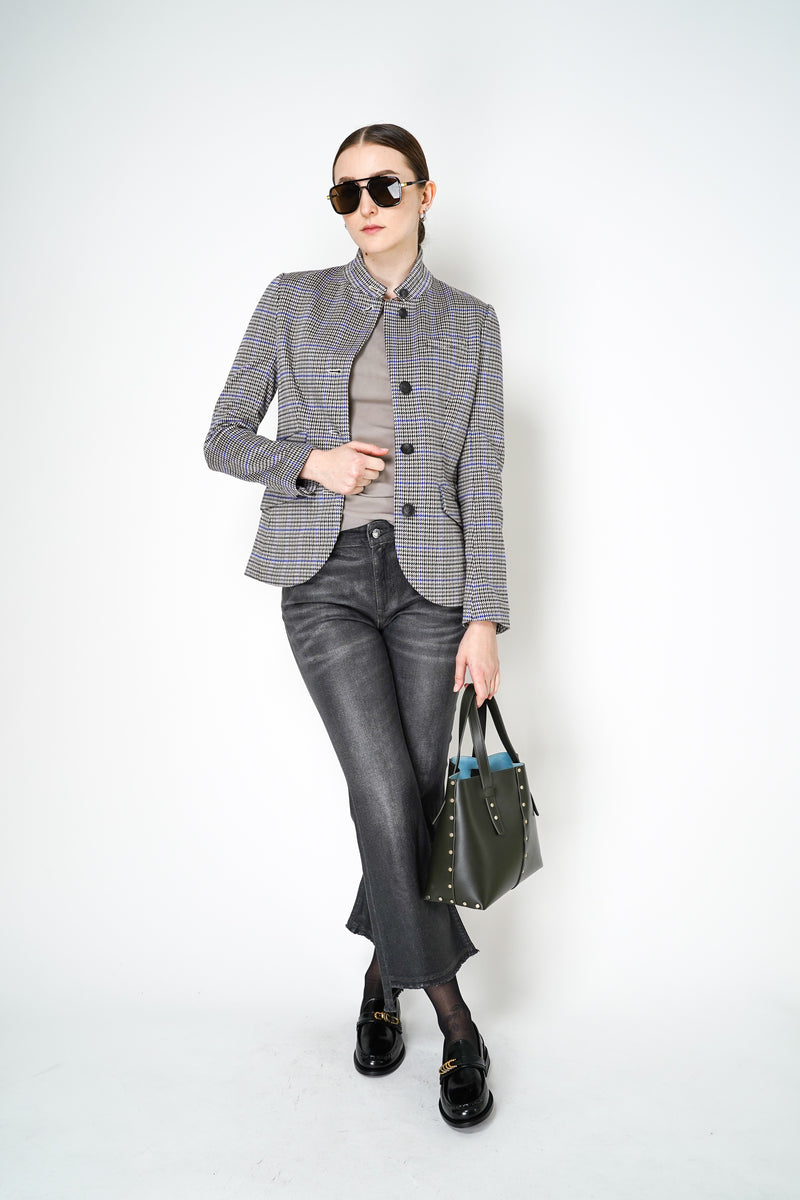 Rag Bone Slade Plaid Tailored Blazer Military Jacket in Blue and Beige