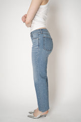Rag & Bone Straight Leg Jewel Embellished Jeans in Mid Blue Vancouver. Shop Online or in Store.