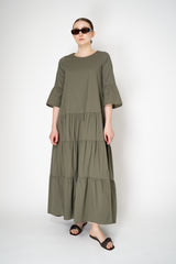 Rocco Ragni Cotton Poplin Tiered Dress in Olive Vancouver. Shop Online or in Store.