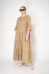 Rocco Ragni Cotton Poplin Tiered Dress in Tan Vancouver. Shop Online or in Store.