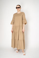 Rocco Ragni Cotton Poplin Tiered Dress in Tan Vancouver. Shop Online or in Store.
