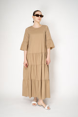 Rocco Ragni Cotton Poplin Tiered Dress in Tan Vancouver. Shop Online or in Store.