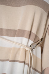 Rocco Ragni Drapy Knit Poncho with Tie Waist in Striped Beige Pattern Vancouver. Shop Online or in Store.