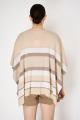 Rocco Ragni Drapy Knit Poncho with Tie Waist in Striped Beige Pattern Vancouver. Shop Online or in Store.