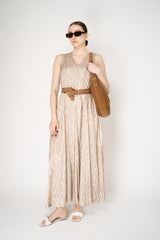 Rocco Ragni Flowy Sateen Dress in Cream and Beige Zebra Print Vancouver. Shop Online or in Store.