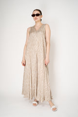 Rocco Ragni Flowy Sateen Dress in Cream and Beige Zebra Print Vancouver. Shop Online or in Store.