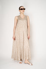 Rocco Ragni Flowy Sateen Dress in Cream and Beige Zebra Print Vancouver. Shop Online or in Store.