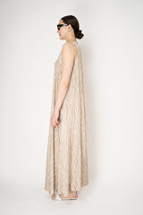 Rocco Ragni Flowy Sateen Dress in Cream and Beige Zebra Print Vancouver. Shop Online or in Store.