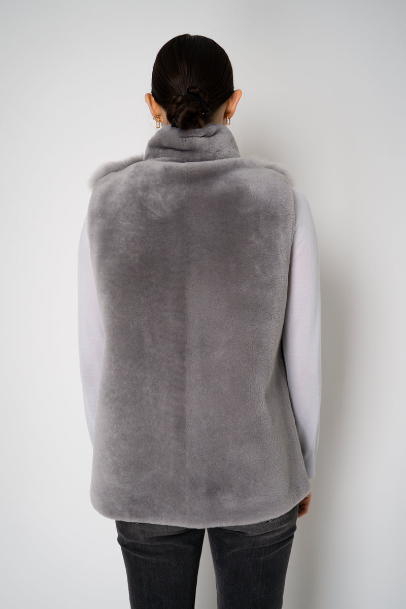 Rocco Ragni High Neck Brushed Shearling Vest in Grey Vancouver. Shop Online or in Store