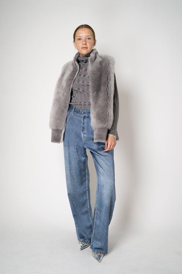 Rocco Ragni High Neck Brushed Shearling Vest in Grey Vancouver. Shop Online or in Store