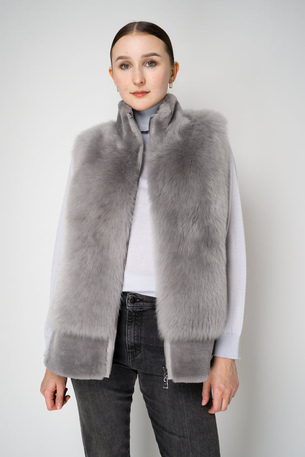 Rocco Ragni High Neck Brushed Shearling Vest in Grey Vancouver. Shop Online or in Store. 
