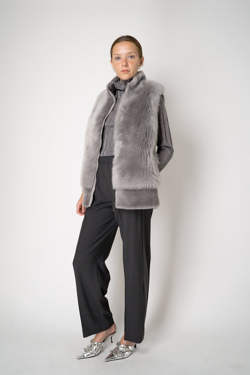 Rocco Ragni High Neck Brushed Shearling Vest in Grey Vancouver. Shop Online or in Store