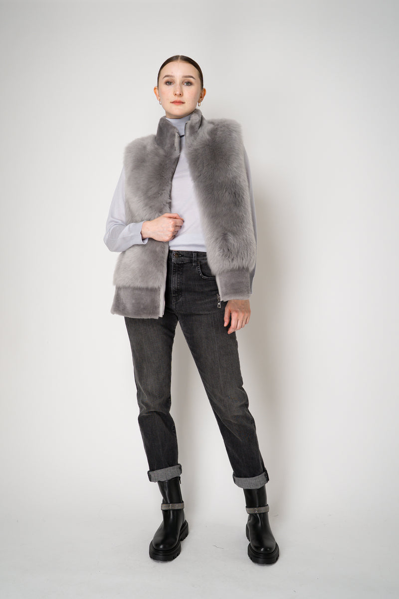 Rocco Ragni High Neck Brushed Shearling Vest in Grey Vancouver. Shop Online or in Store