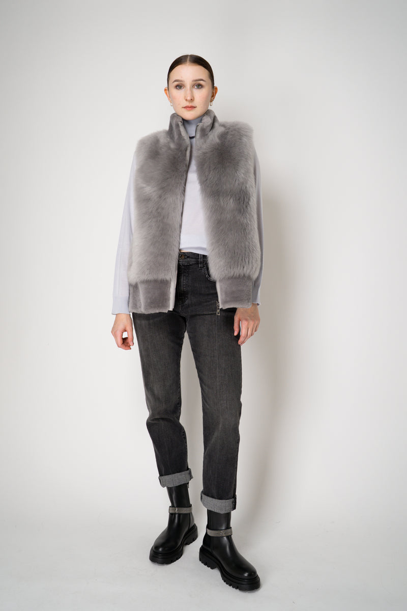 Rocco Ragni High Neck Brushed Shearling Vest in Grey Vancouver. Shop Online or in Store