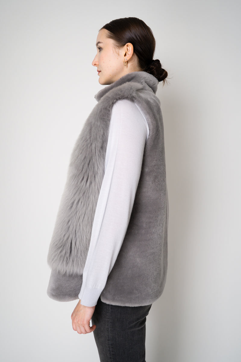 Rocco Ragni High Neck Brushed Shearling Vest in Grey Vancouver. Shop Online or in Store