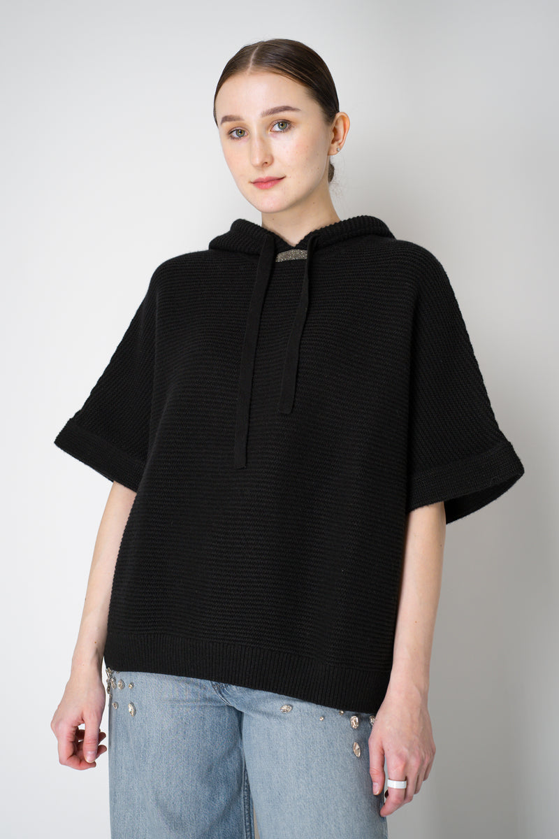 Rocco Ragni Knit Cashmere Hooded Pullover with Brilliant Detail in Black Vancouver. Shop Online or in Store.