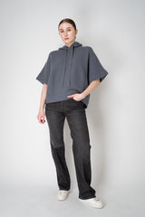 Rocco Ragni Knit Cashmere Hooded Pullover with Brilliant Detail in Blue Grey Vancouver. Shop Online or in Store.