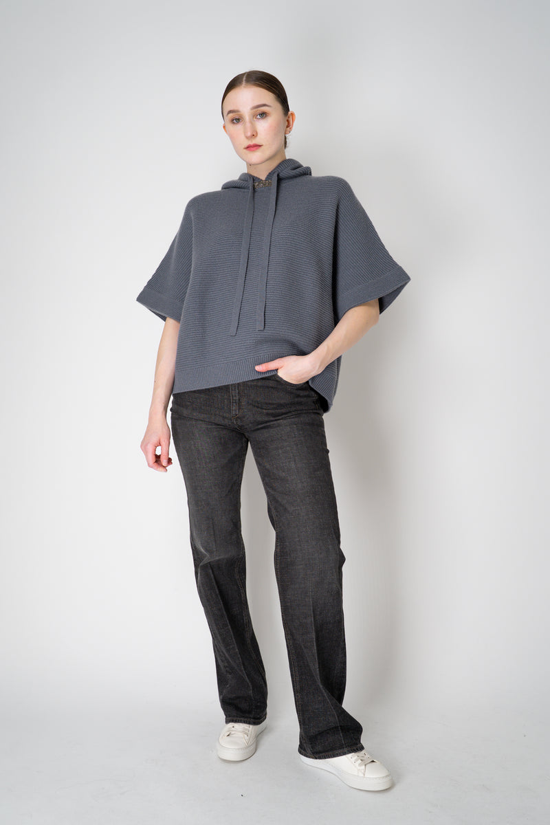 Rocco Ragni Knit Cashmere Hooded Pullover with Brilliant Detail in Blue Grey Vancouver. Shop Online or in Store.