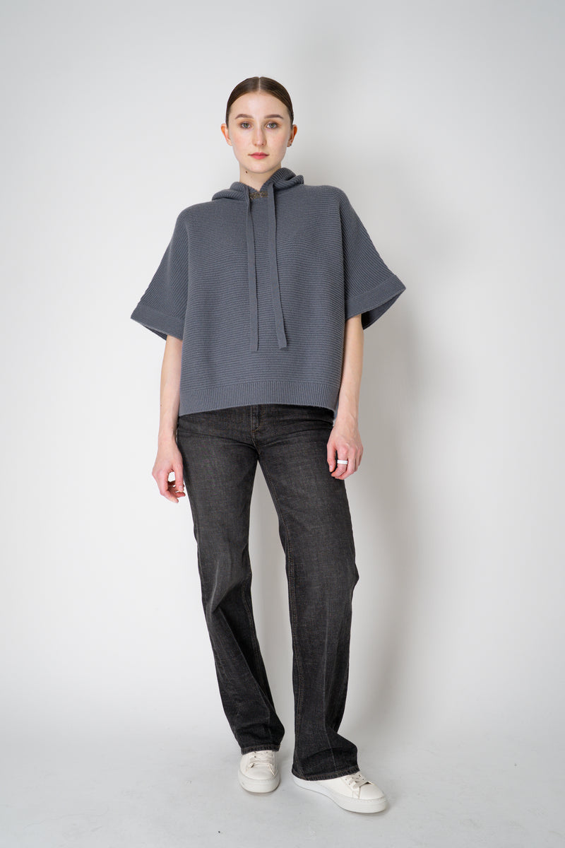 Rocco Ragni Knit Cashmere Hooded Pullover with Brilliant Detail in Blue Grey Vancouver. Shop Online or in Store.