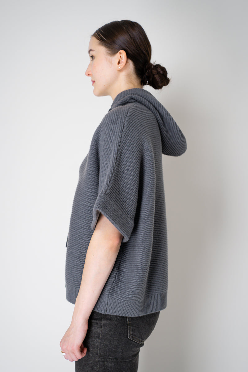 Rocco Ragni Knit Cashmere Hooded Pullover with Brilliant Detail in Blue Grey Vancouver. Shop Online or in Store.