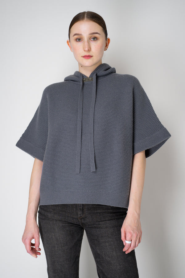 Rocco Ragni Knit Cashmere Hooded Pullover with Brilliant Detail in Blue Grey Vancouver. Shop Online or in Store.