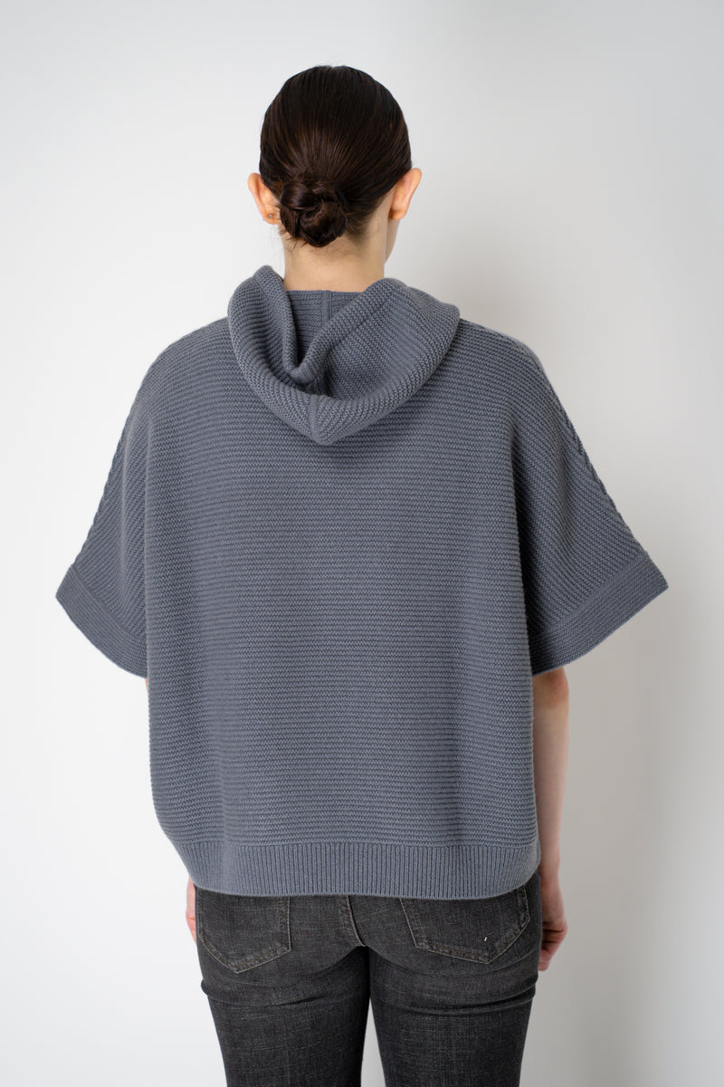 Rocco Ragni Knit Cashmere Hooded Pullover with Brilliant Detail in Blue Grey Vancouver. Shop Online or in Store.