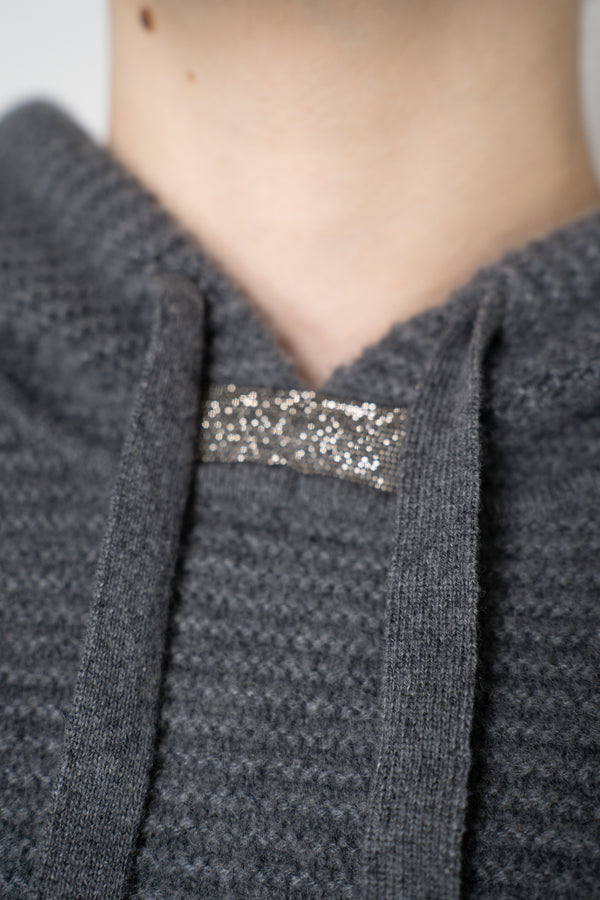 Rocco Ragni Knit Cashmere Hooded Pullover with Brilliant Detail in Grey Vancouver. Shop Online or in Store. 