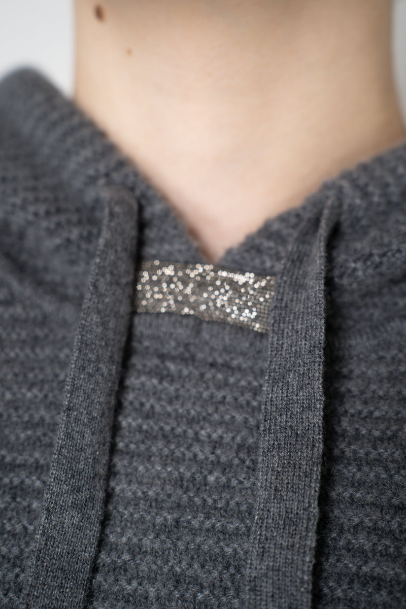 Rocco Ragni Knit Cashmere Hooded Pullover with Brilliant Detail in Grey Vancouver. Shop Online or in Store. 