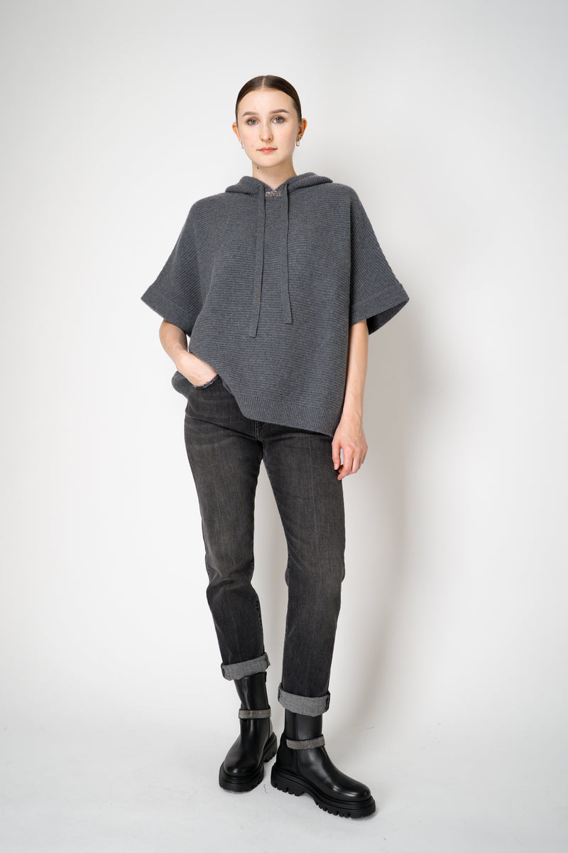 Rocco Ragni Knit Cashmere Hooded Pullover with Brilliant Detail in Grey Vancouver. Shop Online or in Store. 