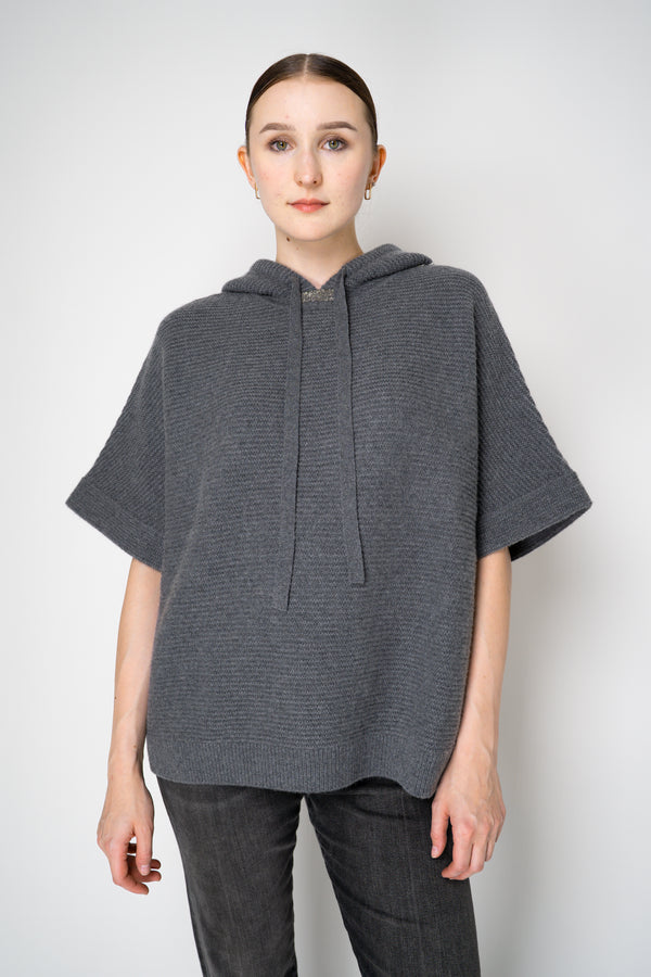 Rocco Ragni Knit Cashmere Hooded Pullover with Brilliant Detail in Grey Vancouver. Shop Online or in Store. 