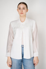 Rocco Ragni Knit Front Shirt Jacket with Voile Sleeves in White Vancouver. Shop Online or in Store.