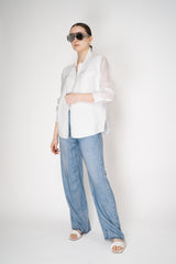Rocco Ragni Knit Front Shirt Jacket with Voile Sleeves in White Vancouver. Shop Online or in Store.